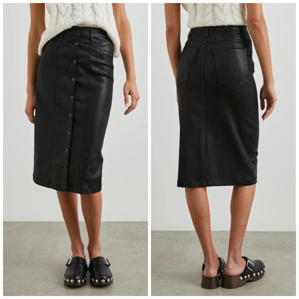 Rails Broadway Button-Front Denim Skirt in Washed Black